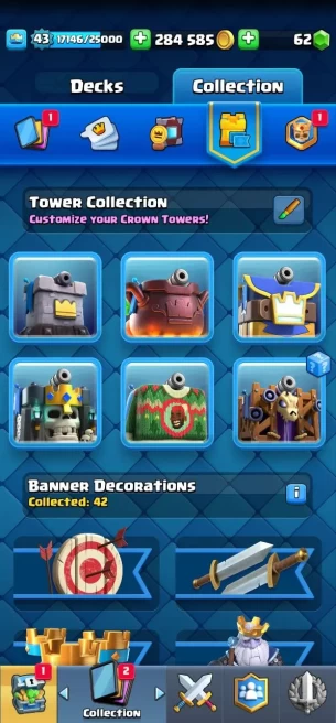 Clash royal (Android/iOS) KT 14 - lvl 43 - Cards109 /121 - Max Card 4 _lvl 13 card 1/Emote 38 / skin tower 6 /Fast delivery/Cheap sale