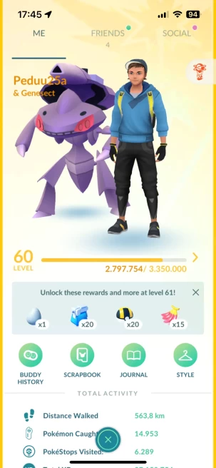 Level 60, 1 Mythical IV100, 52 Shiny, 96 Legend, 55 IV 100, 2 Shiny Legend, 13 Shadow Legend