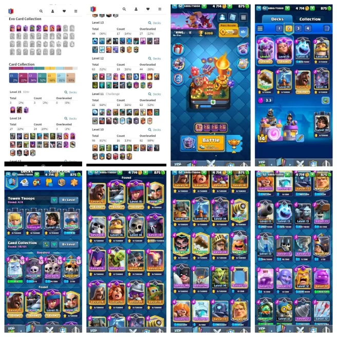 R125【KT 14_LVL 52】8 EVO▰3 ELITE▰27 CARD MAX▰17 CARD LVL 13▰8.2K TROPHY▰30 EMOTE▰NC 500