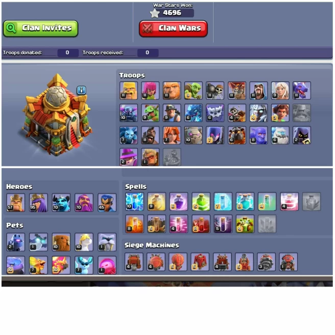 [Jolly Scenary]||Th16 Special Account||4696 War Stars||Heros:57-95-70-70-45||1800 Gems||Nc Available||Exp:213