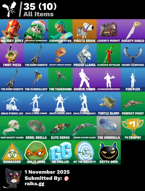 [PC/PSN/XBOX] 3 skins | Holiday Boxy | Winterfest Bushranger | Champion Kyra | Piñata Brian | Legend's Modkit | Society Shield | TMNT Pizza
