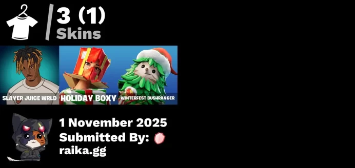 [PC/PSN/XBOX] 3 skins | Slayer Juice WRLD | Holiday Boxy | Winterfest Bushranger | 999 Knives | Ancestral Bloom | Legend's Modkit