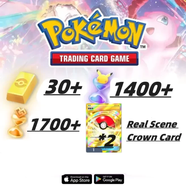 Poké Ball*2 + +Crown Card*1 + Real Scene Card* 1++ Pokémon Gold*30 + Hourglass Bag×1400 + Miracle Hourglass×1700 ] Android/iOS 