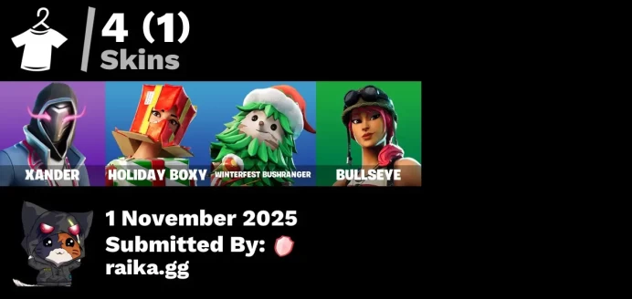[PC/PSN/XBOX] 4 skins | Xander | Holiday Boxy | Winterfest Bushranger | Bullseye | Nemesis Box | Lunar Hyperjet | Piñata Brian