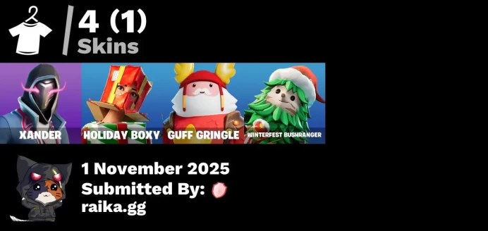 [PC/PSN/XBOX] 4 skins | Xander | Holiday Boxy | Guff Gringle | Winterfest Bushranger | Lunar Hyperjet | Lunarios | Oasis Wind | Clawz Retro