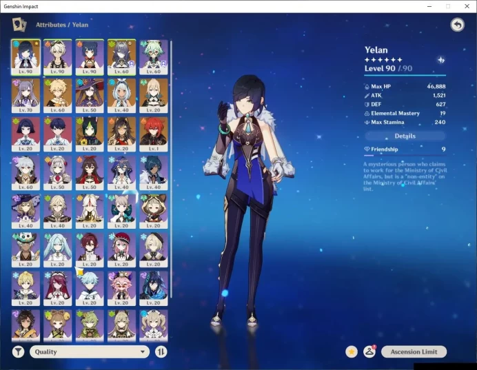 ASIA|AR 55| 3 Limited + 4 [5 Star's Weapon] [Yelan,Lauma,Mualani]|MC Male|Take Email|Check SS(GI3160)