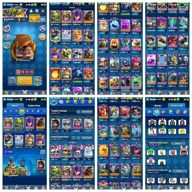 R130【CR+COC】【KT 12_LVL 36】2 CARD MAX▰7 CARD LVL 12▰7.3K TROPHY▰NC 500【TH 10 FULL MAX▰3 HERO MAX▰BH 7▰INCLUDING HERO SKIN】
