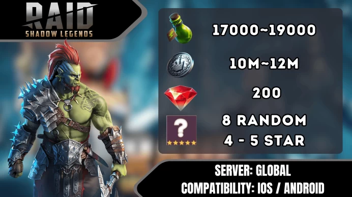 [Global] 200 Diamonds◈10M-12M Silver Coins◈17K-19K Stamina◈2 Red Shards + 1 Gold Shard + 10 Purple Shards + 85 Blue Shards◈8 4-5 Star Characters