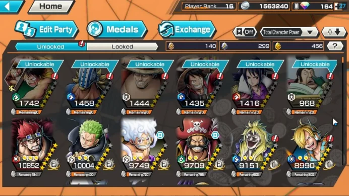 Global| 5 META EX|4Emperor D Luffy,Pirates D Roger,Onigas Rorozoro,Fleet Admiral Akainu,Etc|Rank 16|Log Bandai|CheckSS(OPBR1107)