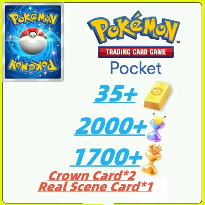 1008draws - Pokémon Gold Bricks*35 - Pack Opening Hourglass*2000- Challenge Hourglass*1700--Crown Card*2+Real Scene Card*1/Android/iOS 