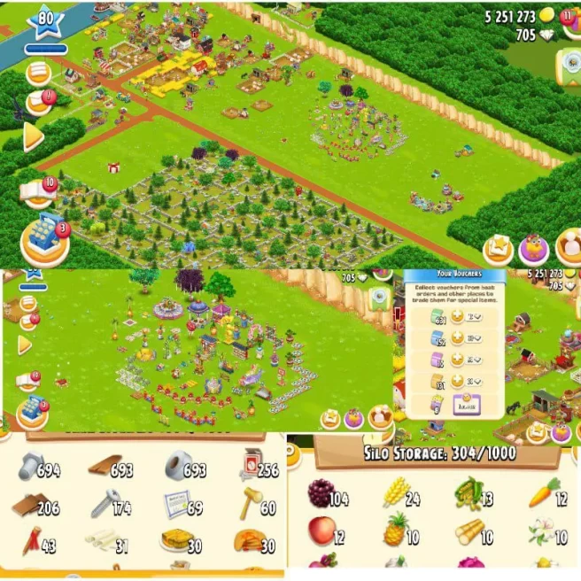 Hay Day Farm Lvl 80+ | Barn 4000 | Silo 1000 | 5.4M Coins | Active Premium Storage