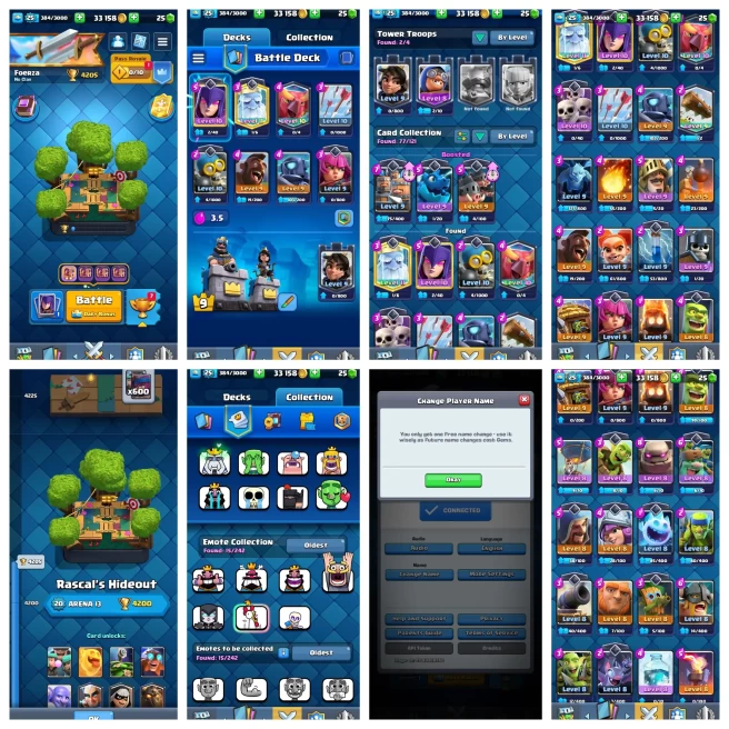 R132【KT 9_LVL 25】6 CARD LVL 10▰GOBLIN KISSING LOVE WITH 15 EMOTE▰CARD 77/121▰4.2K TROPHY▰ARENA 13▰NC FREE