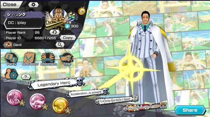 BR621-IOS+Android-6 Ex Max(Kizaru Skin+Garp+Shank v4+Lucci+Akainu)+Good Medal+Support 142%+Sanji+Rayleigh+Kid+Koby+Egghead Luffy,Usopp,Nami