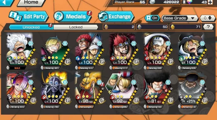 BR629-IOS+Android-Hyber 50+Gear 5 Full Boost+5 Ex(Saturn+Sabo+Kid Law+Akainu)+Vip Medal+Support 163%+Uta Hallowen Max+King Max+Sanji Max