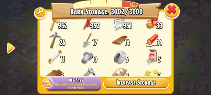 H47◆2M COINS◆FARM LVL 53◆BARN: 3000◆SILO: 800【952+ LAND TOOLS: LAND DEED, MALLET, MARKER STAKE 】277 DIAMONDS◆ACTIVE FARM
