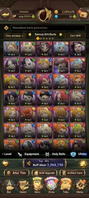 Asia |2M CC| 1LR + 4UR + Collab Konosuba (King Diane2/6, Goddess, Lancelot, Sabunak2/6, Mael) |Code Only| (SDS2459)