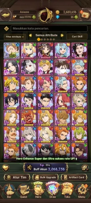 Asia |2M CC| 1LR + 4UR + Collab Konosuba (King Diane2/6, Goddess, Lancelot, Sabunak2/6, Mael) |Code Only| (SDS2459)