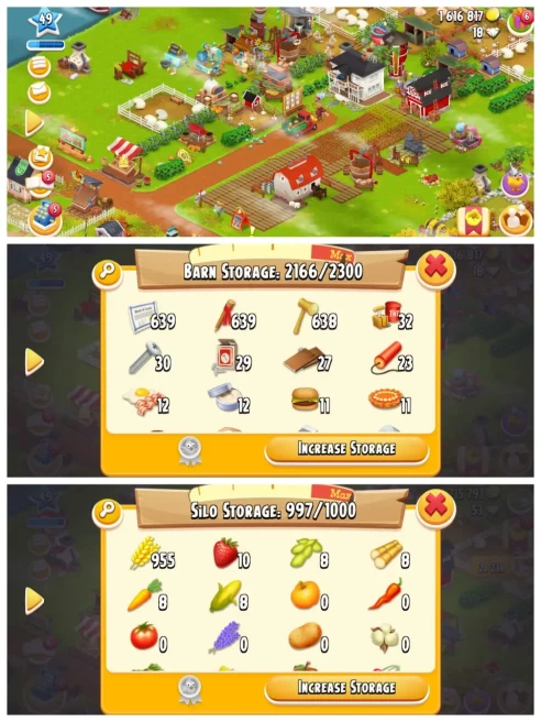 900+ Silo ◈ 2300 Barn ◈ Level 47+ ◈ Hay Day Premium Account ◈ 1.4M Coins ◈ Full Tool Collection
