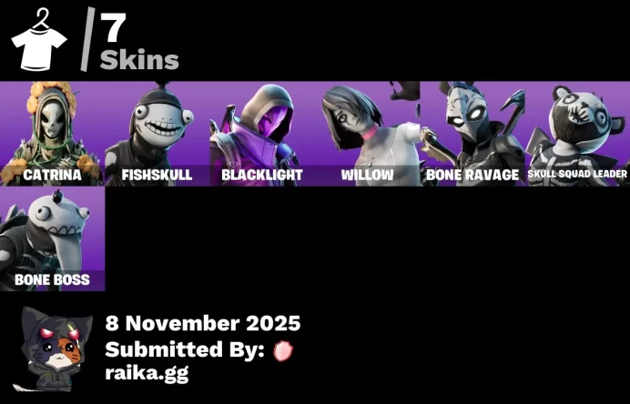 [PC/PSN/XBOX] 7 skins | Catrina | Fishskull | Blacklight | Willow | Bone Ravage | Skull Squad Leader | Bone Boss | Spectra Protector