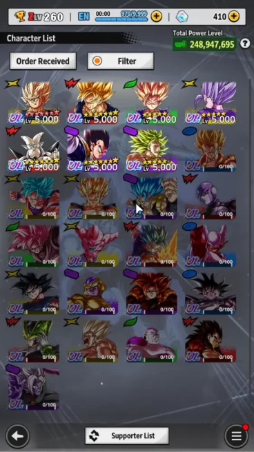 248M TotalPower LV260|7 UL+ 46 LL|Beast Gohan,legendary Broly,Vegeta,SS 2 Gohan Youth,Majin Vegeta ETC|Android|CheckSS(DBL826)