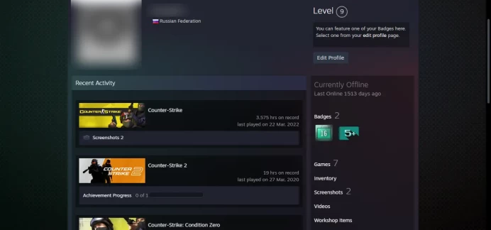 9 LEVEL STEAM <<FACEIT>>_Last Online 4 year ago _<30 Days Warranty> _NO VAC_10Y, 5Y, Loyalty Badge, Global Badge_19 hrs