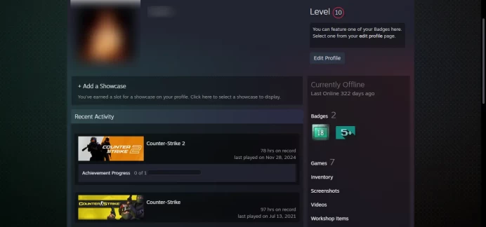 10 LEVEL STEAM + 5 other games_ <<FACEIT>>  _NO VAC_10Y, 5Y, Global Badge_78 hrs