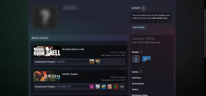 <<FACEIT>>_Last Online 8 year ago _<30 Days Warranty> _NO VAC_10Y, 5Y, Loyalty,  Global Badge_61 hrs