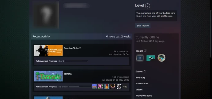 7 Level Steam_<<FACEIT>>_7 Feb 2016 -PrimeStatusUpgrade_+5 other game_LastOnline 4 year ago_30Days Warranty>_Wildfire,Loyalty, Global,5Y_34 hrs