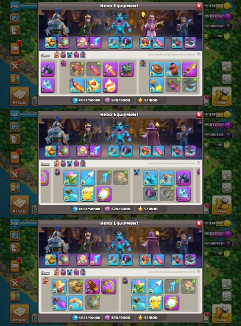 Rare - TH17 Max - Level 246 -  24 Equipment Max 13 Epic - Hero Max - Wall +Map Full Max - Builder Max - Code652