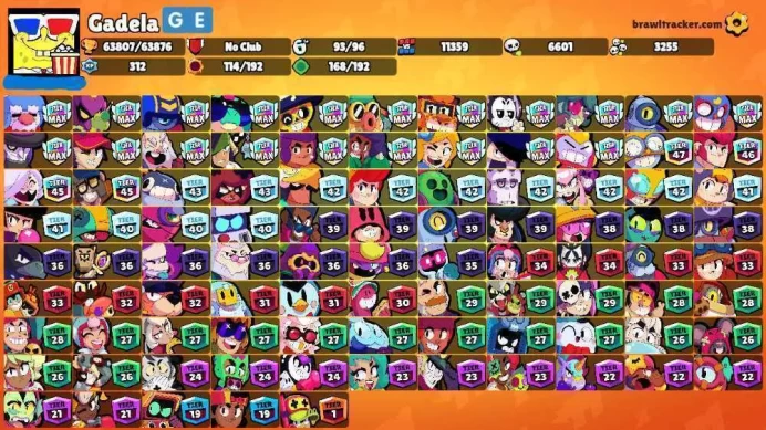 63K Trophies LVL272 | 93/98 Brawlers | 38 Max Brawlers - 31 Hypercharged | 215 Skins | 486 Pins | 258 Icons | 132 Sprays