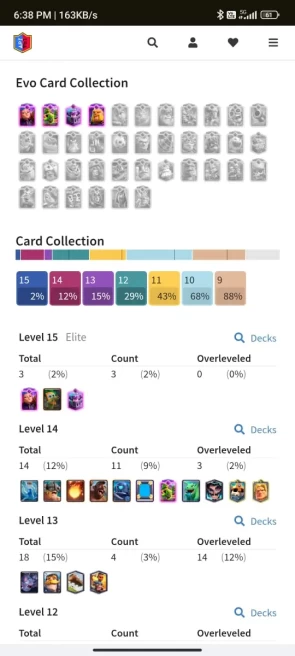 5 YR OLD CR 8424 CUPS , 14 MAX CARDS , 3 ELITE, 4 EVO , 50 EMOTES, 4 TOWER SKIN, 123 BADGES, 32 DECOR, 37 FRAMES, KT 14, ARENA 21 AND LEVEL 48