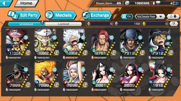 Global| 9 META EX|Gear Five Luffy,BB Kuzan,FR Shankz,Great D Roger(Max),Edwrd NewGate(Max) Etc|Rank 25|LogBandai|SS(OPBR1176)