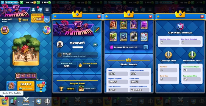 KT 15 | Level 56 |14Evo Cards |(12Cards LvL15 || 21Cards LvL14) | 52 Emotes | 6 Tower Skins| Q626