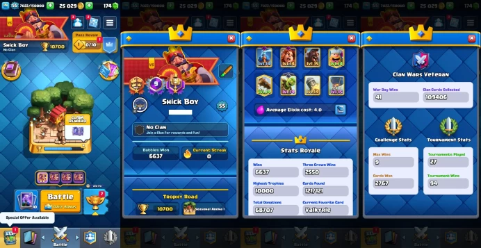 KT 15 | Level 55 |12 Evo Cards |(7Cards LvL15 || 26Cards LvL14) | 77 Emotes | 10 Tower Skins| Q628