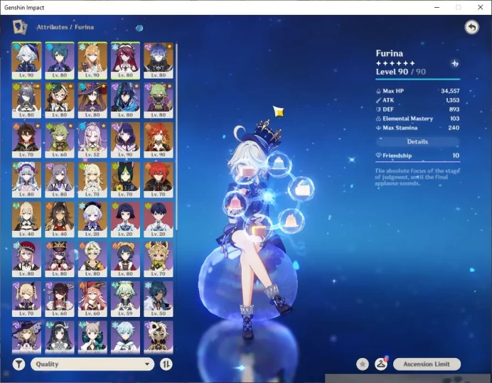 ASIA|AR 57 | 7 Limited + 5[5*Weapon]|[Furina C3,Mavuika,Escofier]+Sign Flin,Lauma,Emilie|MC Female|Take Email|Check SS(GI3327)