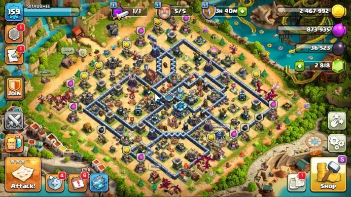 TH13 -BH 9|LV 159|Limited Skin|HH 7|BK 52,AQ 70,GW 27,MP 43,RC 9|Gem 2500|CN Off|Protect OFF|TAKE MAIL|CHECKSS(COC1592)