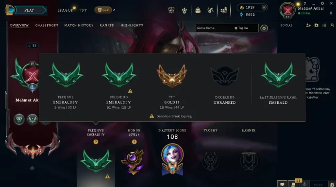 EUW / EMERALD 4 / FLEX EMERALD 4 / 57 Champ / 35 Good Skins/ 8.6K BE / 1.019RP / HONOR 4  / 3 REFUND / 58 LVL /  HANDMADE / FULL ACCES / CHEAP 