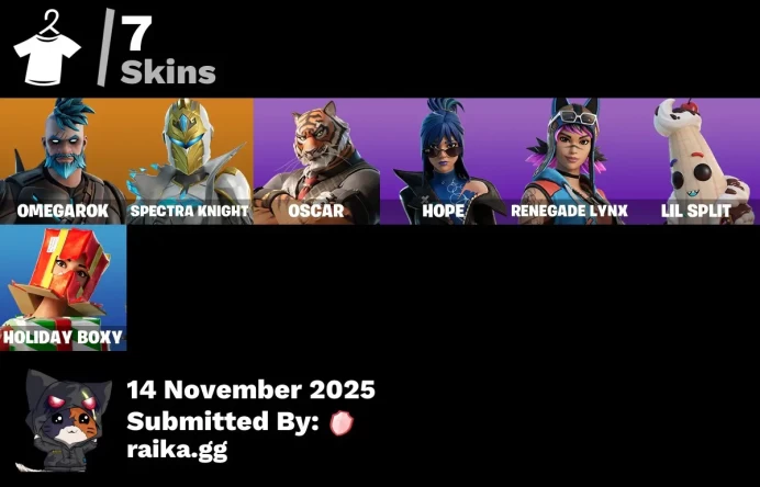 [PC/PSN/XBOX] 7 skins | Omegarok | Spectra Knight | Oscar | Hope | Renegade Lynx | Lil Split | Holiday Boxy | Wraith Wings
