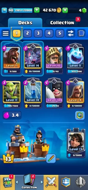 Clash royal (Android/iOS) KT 13 - lvl 40 - Cards109 /121 - Max Card 6 _lvl 13 card 4/Emote 20 / skin tower 3/Fast delivery/Cheap sale