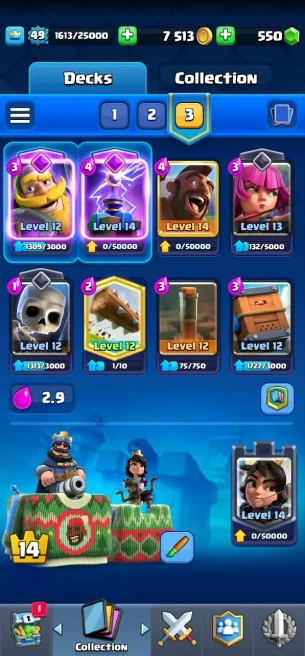 Clash royal (Android/iOS) KT 14 - lvl 49 - Cards118 /121 - Max Card 21 _lvl 13 card 13/evocard5/Emote 74 /skin tower 3 /Fast delivery/Cheap sale