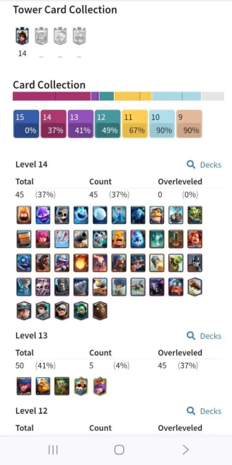 Clash royal (Android/iOS) KT 14 - lvl 52 - Cards109 /121 - Max Card 45 _lvl 13 card 5/Emote 100 / skin tower 2 /Fast delivery/Cheap sale