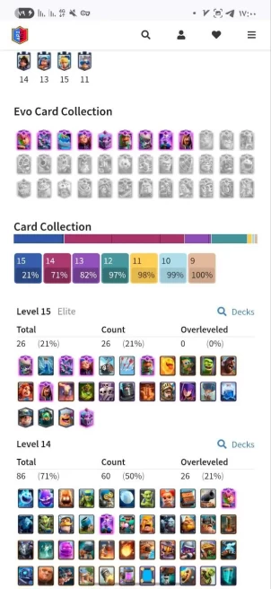 Clash royal (Android/iOS) KT 15 - lvl 61 - Cards121 /121/eliteCard 26/ Max Card 60/evo card9/Emote 119 / skin tower 7 /Fast delivery/Cheap sale