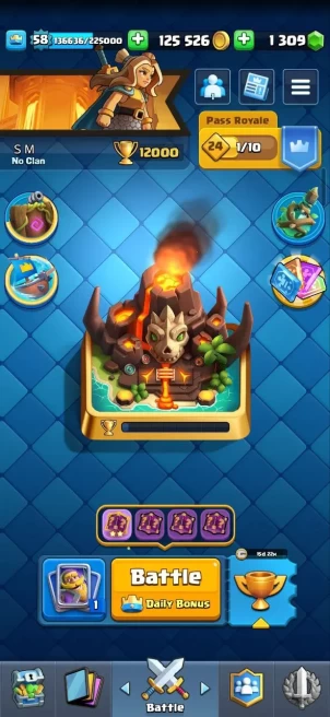 Clash royal (Android/iOS) KT 15 - lvl 58 - Cards121 /121/eliteCard 13/ Max Card 59/evo card14/Emote 176 / skin tower13 /Fast delivery/Cheap sale