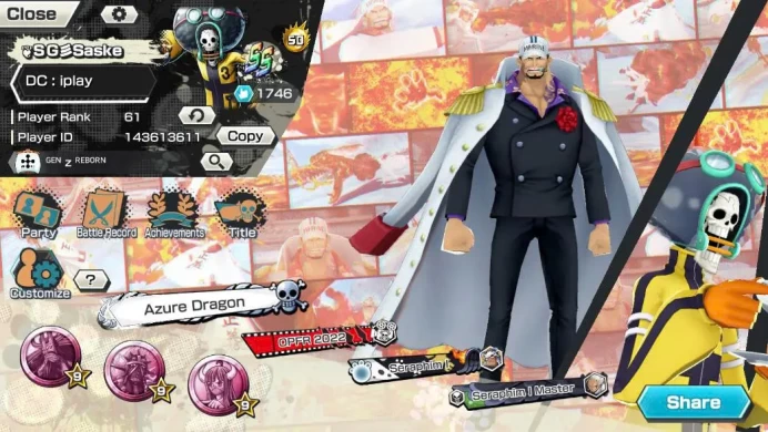 BR639-IOS+Android-HyBer 50+Kaido Full Boost+8 Ex(Shank+Akainu Skin+Kuzan+Yamato Ace+Yamato v2+Yamato)+Vip Medal+Support 164%+Many Bounty Fes Max