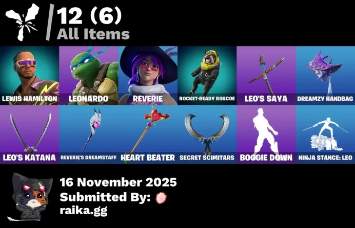 [PC/PSN/XBOX] 3 skins | Lewis Hamilton | Leonardo | Reverie | Rocket-Ready Roscoe | Leo's Saya | Dreamzy Handbag | Leo's Katana