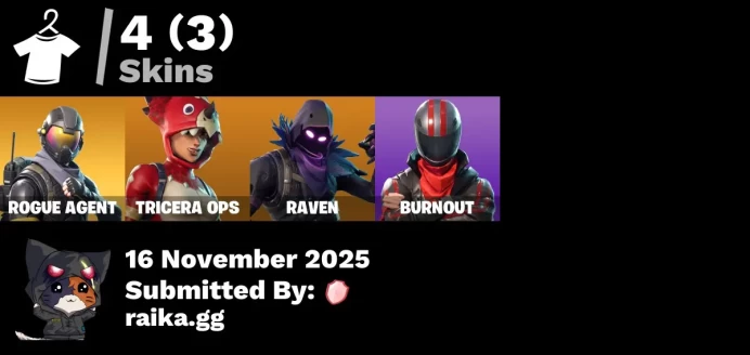 [PC/PSN] 4 skins | Rogue Agent | Tricera Ops | Raven | Burnout | Rust ...