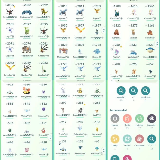 lvl31have 20 Legendary,Giratina Kyurem Lugia Zapdos etc,have some nice pokemons  N8466