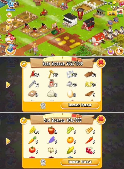 H57◆Hay Day Level 32+ Farm ◆ Barn 1000 ◆ Silo 500 ◆ 157k Coins ◆ 215+ Expansion Barn ◆ Premium Starter Account