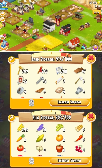 H61▰177k Coins ▰ Hay Day Level 32+ ▰ Barn 1000 ▰ Silo 500 ▰ 249+ Tools ▰ High Value Early Game Farm