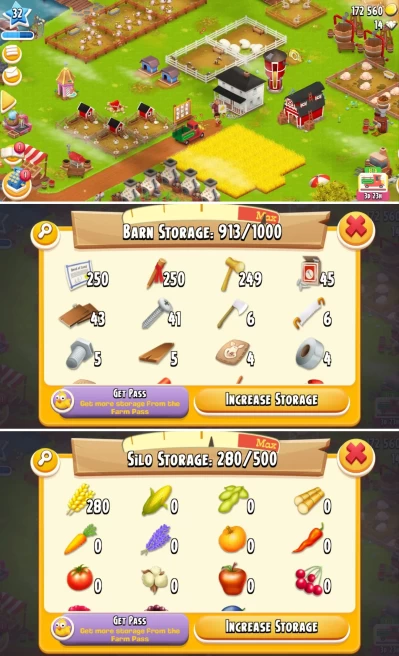 H63▰Level 32+ ▰ Hay Day Storage Farm ▰ 1000 Barn ▰ 500 Silo ▰ 172k Coins ▰ 250+ Expansion Barn▰ Ready to Play